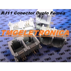 CONECTOR RJ11 FEMEA DUPLO ANGULO 90°,Modular Jacks e Plugs RJ11 2 OU 4VIAS,SOLDA PCI - RJ11 - FEMEA DUPLO SOLDA PCI 4VIAS/ ANGULO 90°
